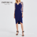 Surplice Neckline Tulip Hem Embroidery Sleeve Women Dinner Summer Party Dress